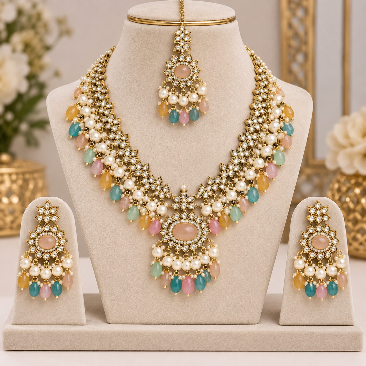 ✨ Pastel Kundan Bridal Jewellery Set