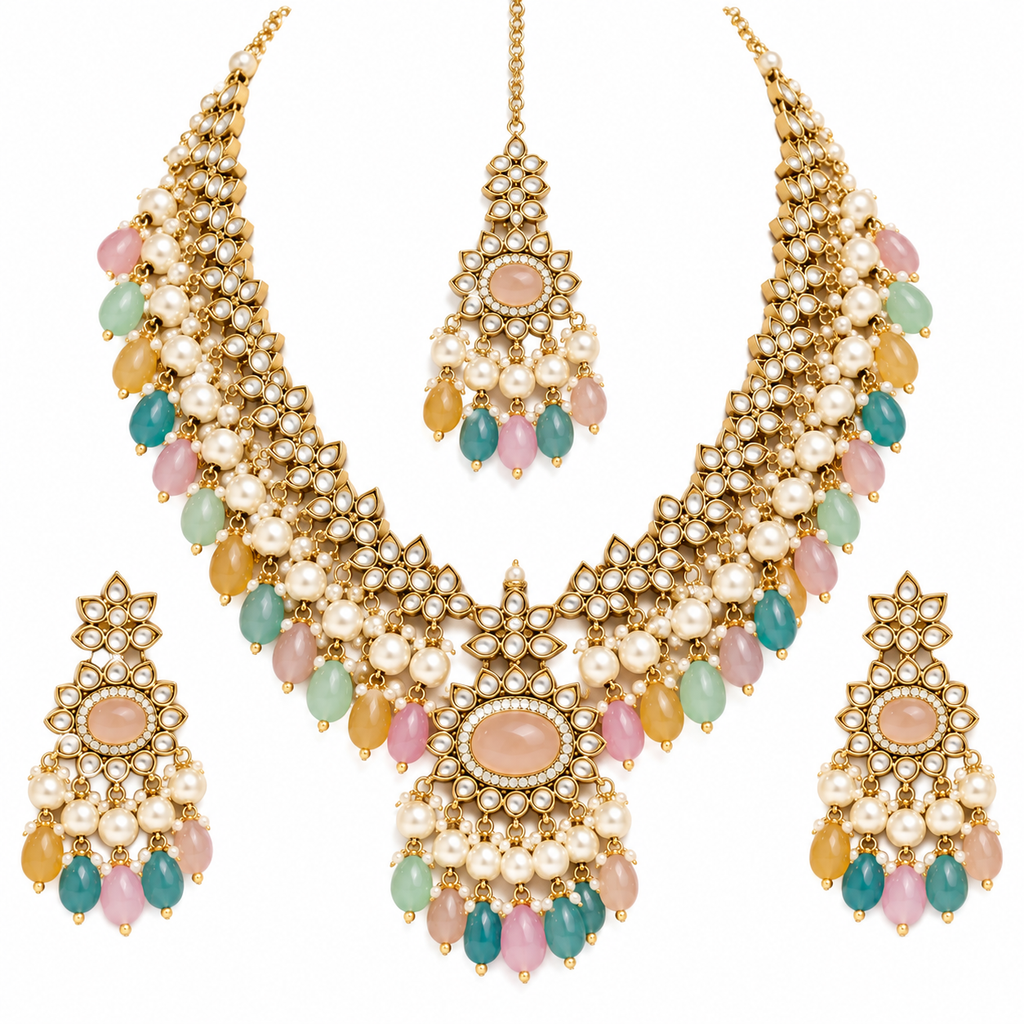 ✨ Pastel Kundan Bridal Jewellery Set