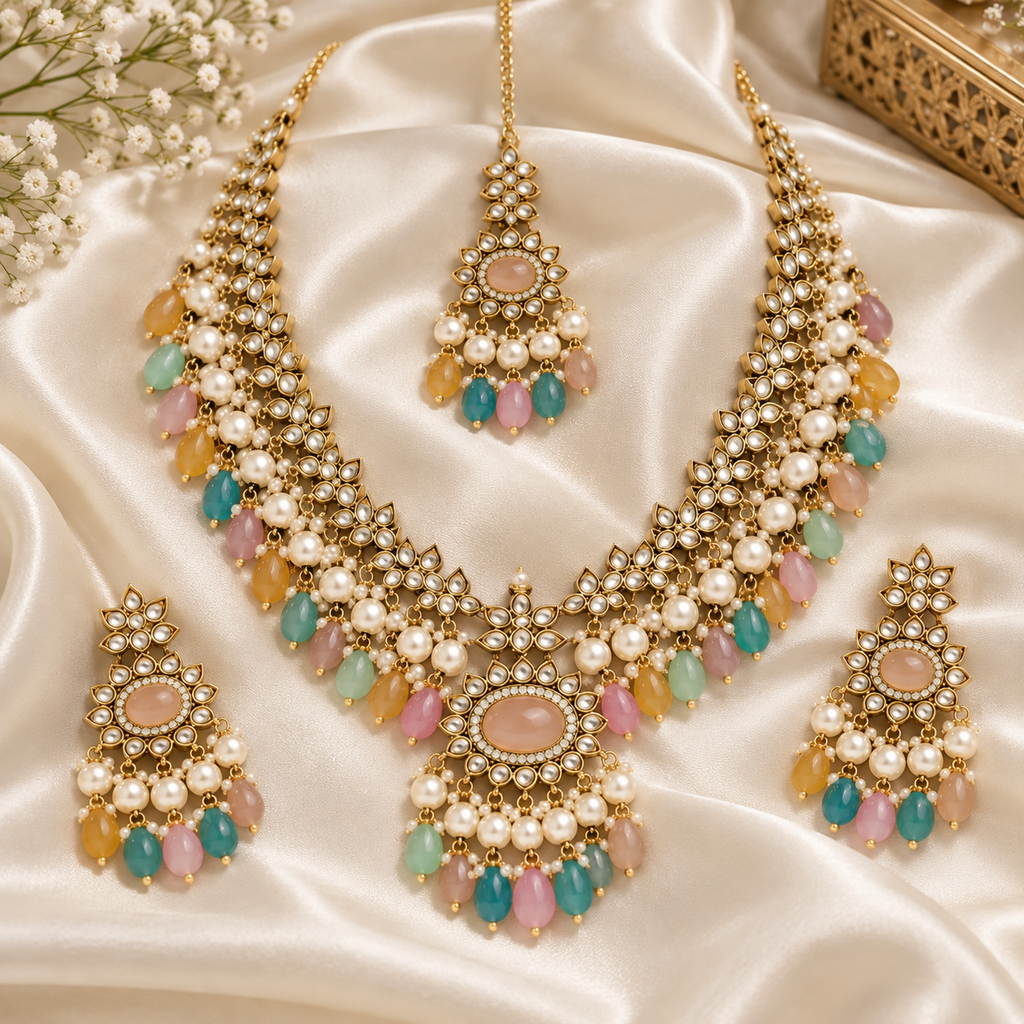 ✨ Pastel Kundan Bridal Jewellery Set