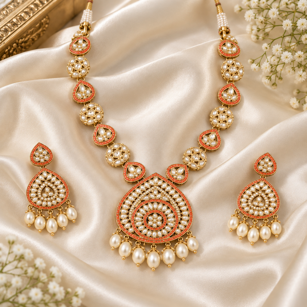 Elegant Coral Red Necklace Set