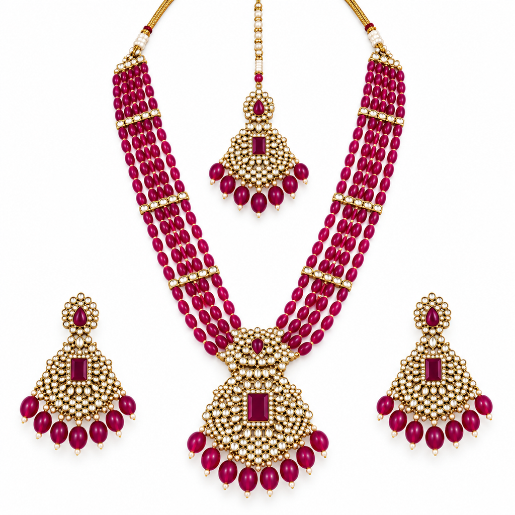 Regal Magenta Kundan Necklace Set