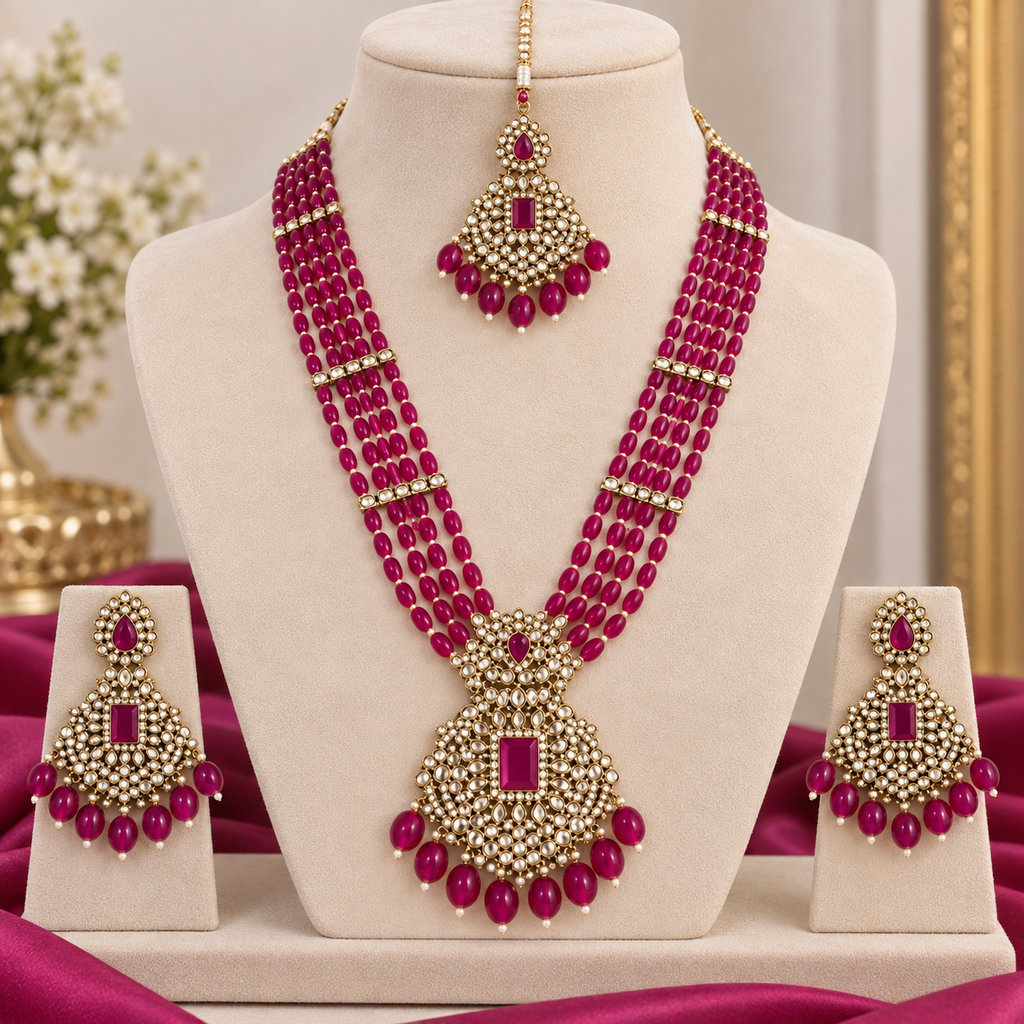 Regal Magenta Kundan Necklace Set