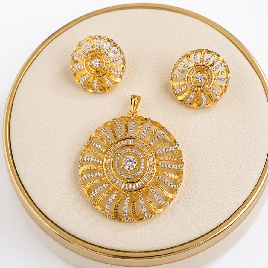 The Aurum solis wheel pendent set