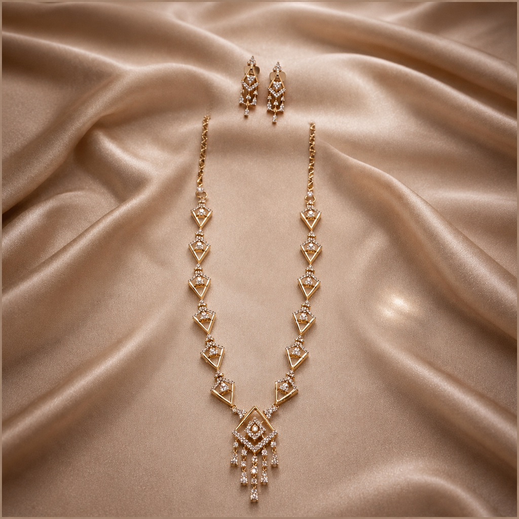 Geometric Elegance Diamond-Look Necklace Set