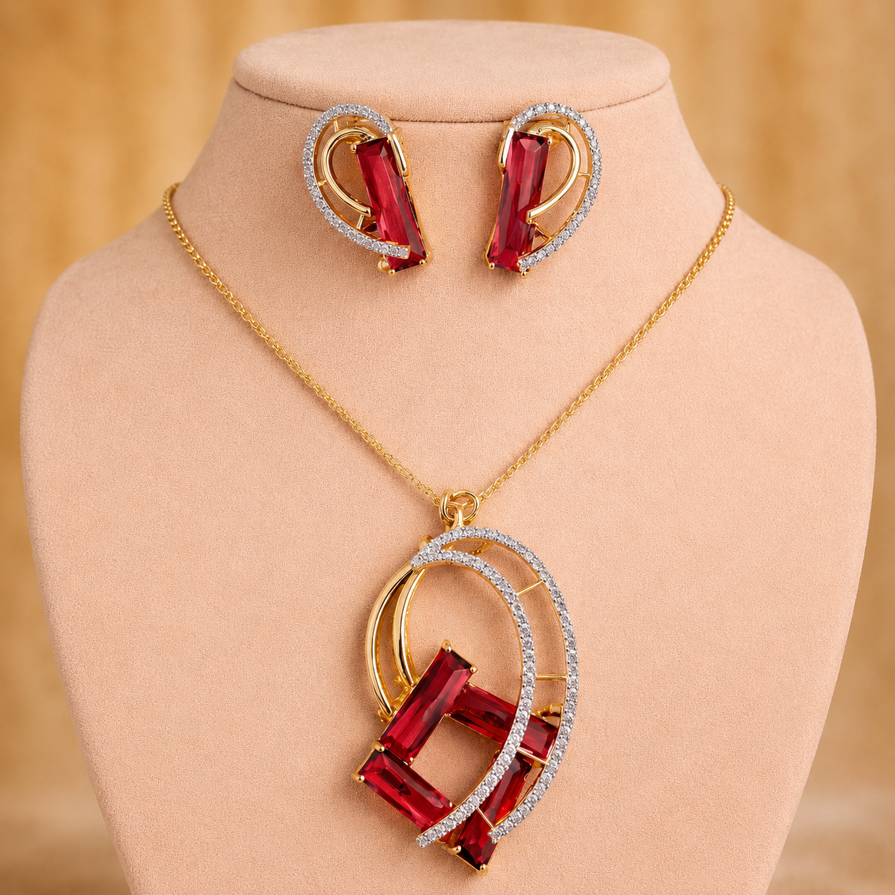 Sparkling crystal studded curves ruby red pendent