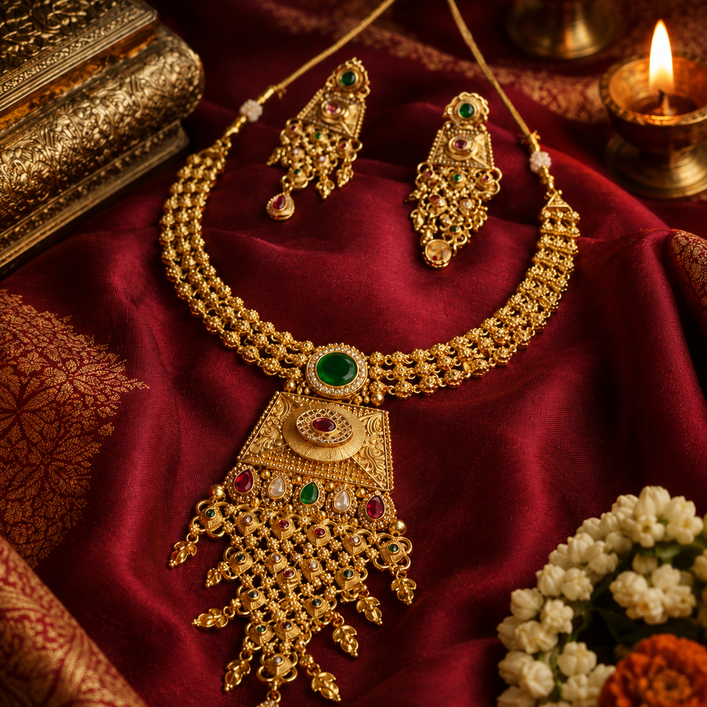 Golden traditional bridal jewellery set