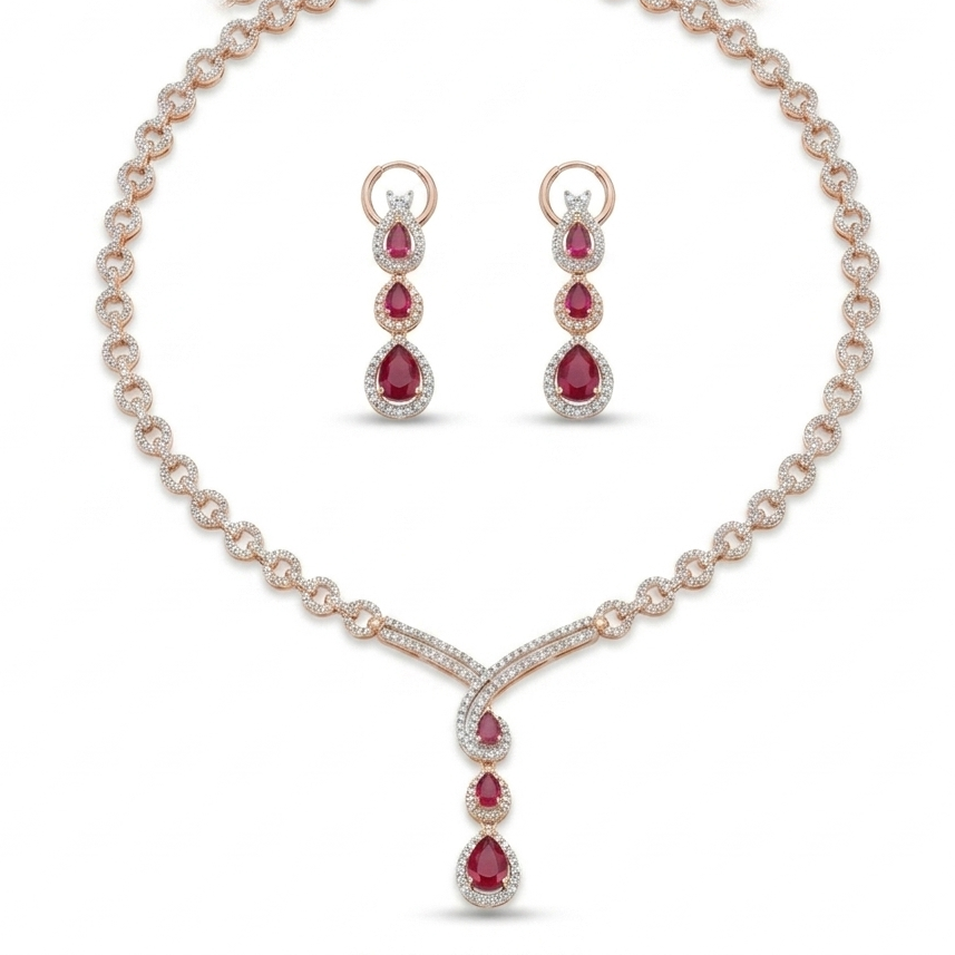 Ruby Drop Necklace Set