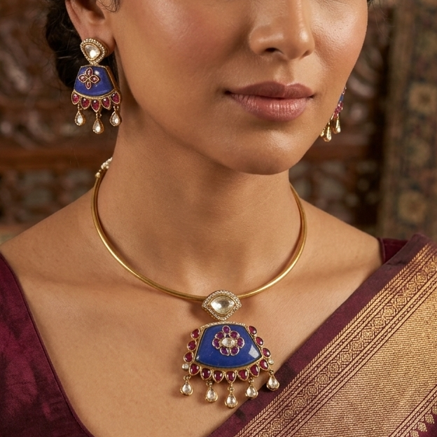 Artisan Crafted Hasli Deep Blue & Ruby Necklace Set