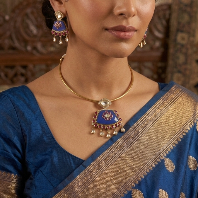 Artisan Crafted Hasli Deep Blue & Ruby Necklace Set
