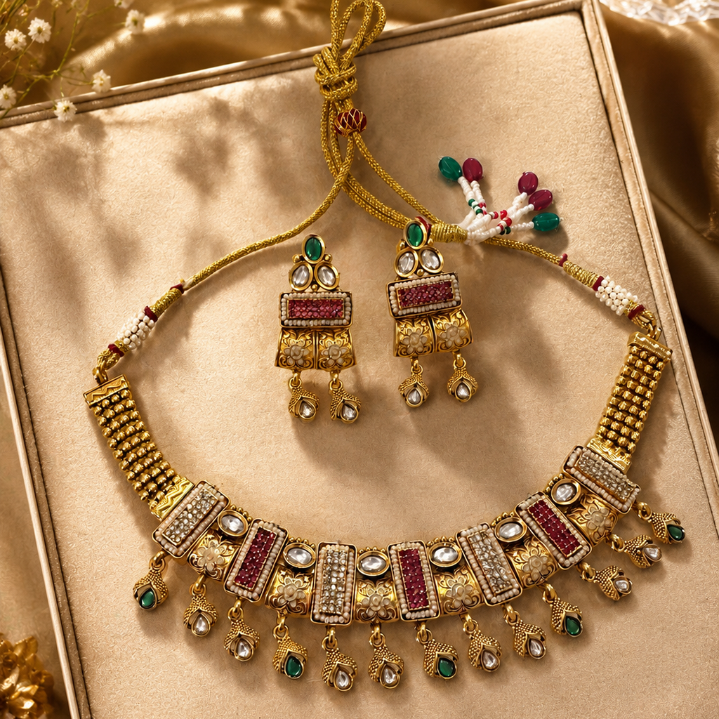 Royal Kundan Choker Set with Ruby & Emerald Accents