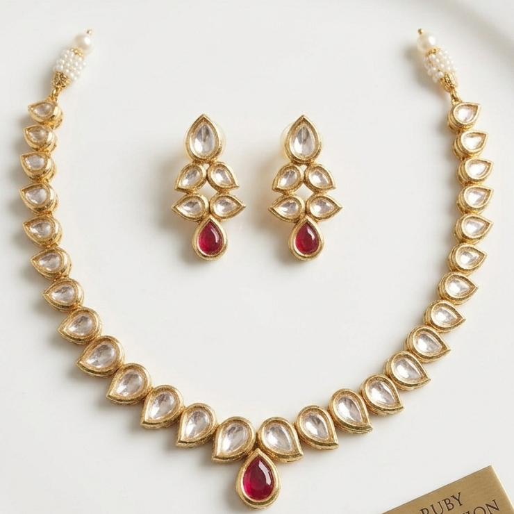 Royal Kundan & Ruby Teardrop Heritage Set