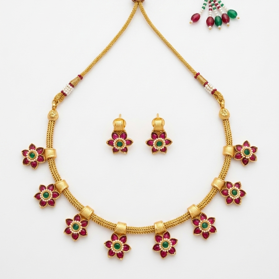 Enchanting Floral Motif Ruby & Emerald Heritage Set