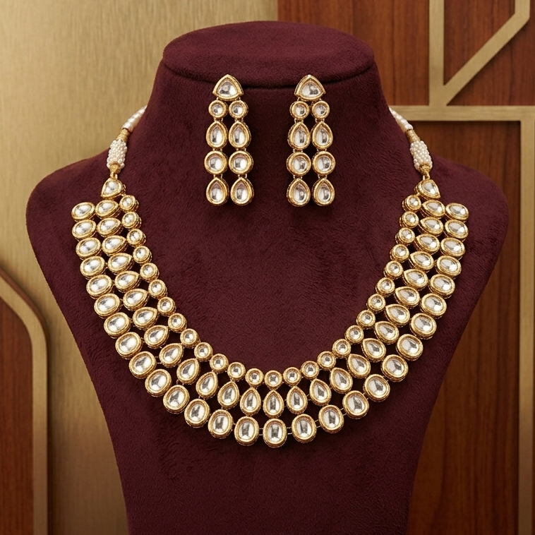 Royal Teardrop Layered Kundan Necklace Set