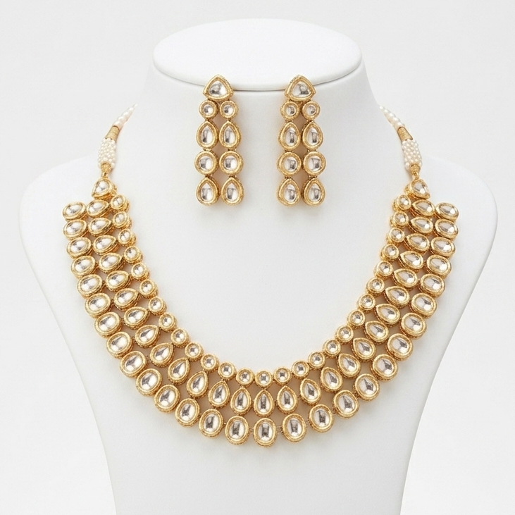 Royal Teardrop Layered Kundan Necklace Set
