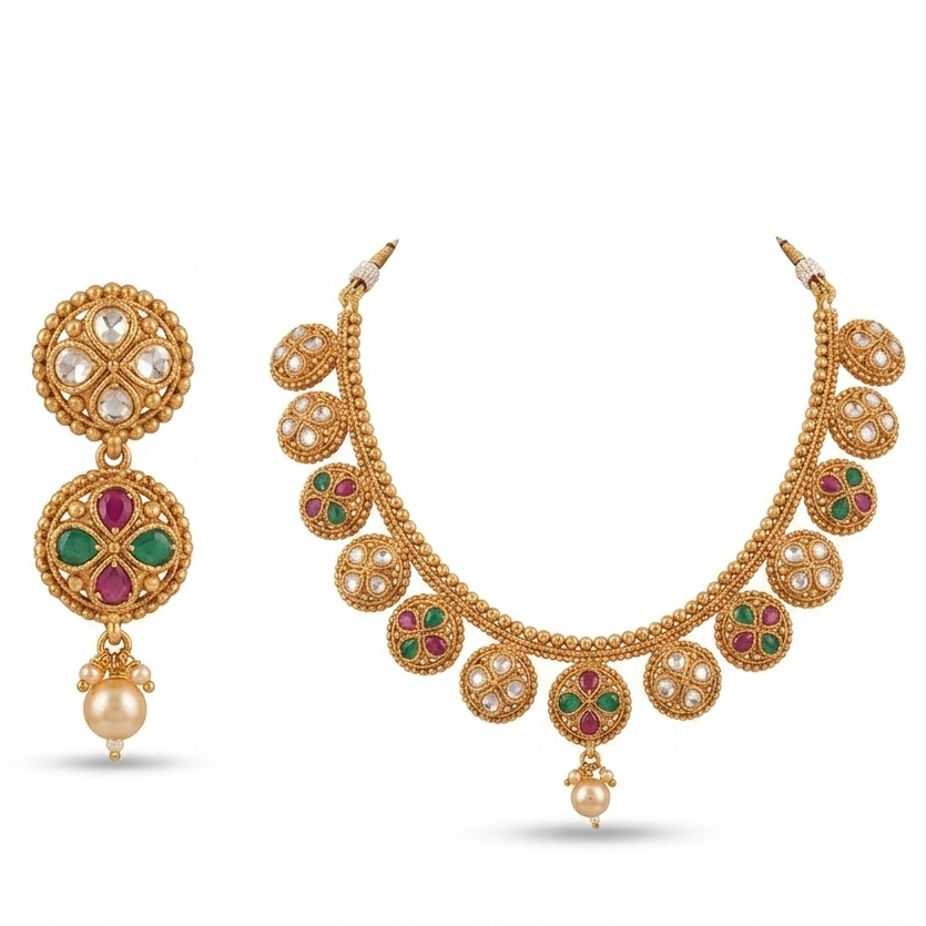 Heritage Bloom Ruby & Emerald Kundan Set
