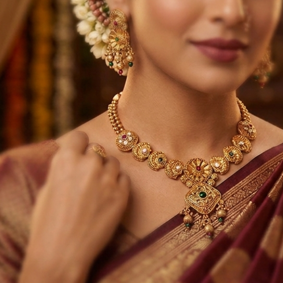 Gold traditional indian necklace