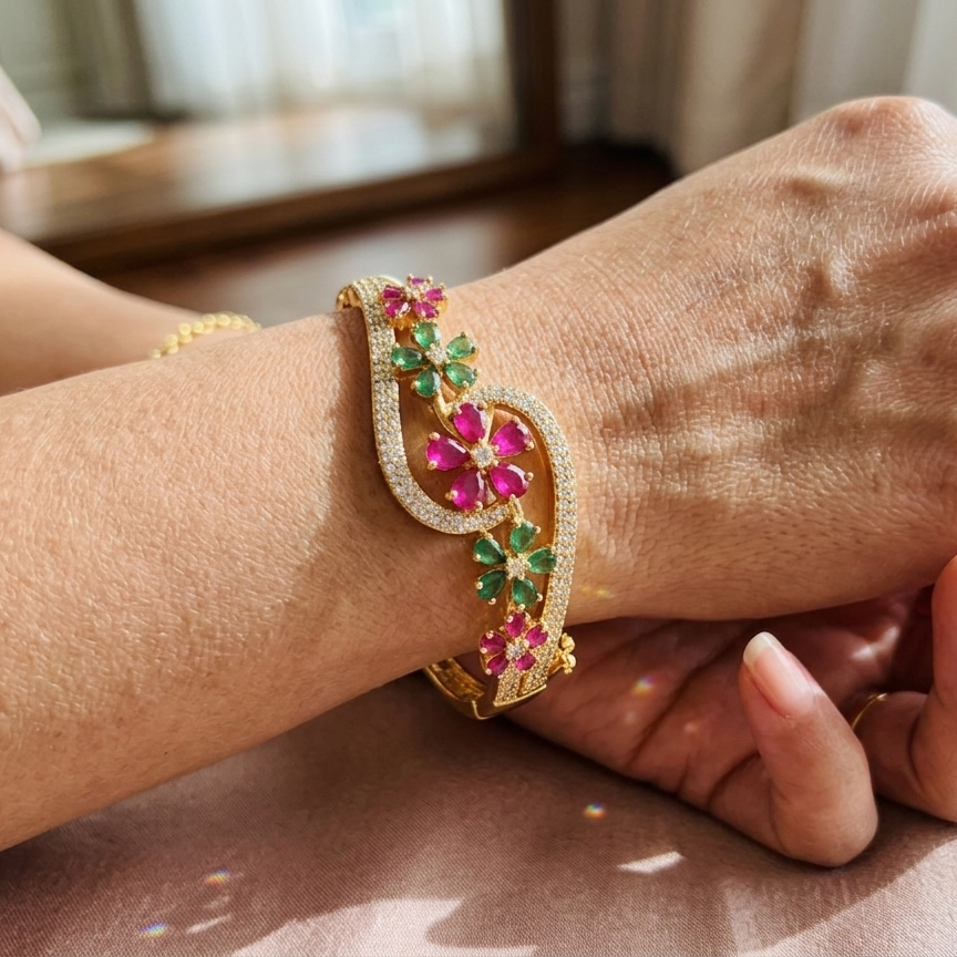 Elegant floral bypass kada Bracelet
