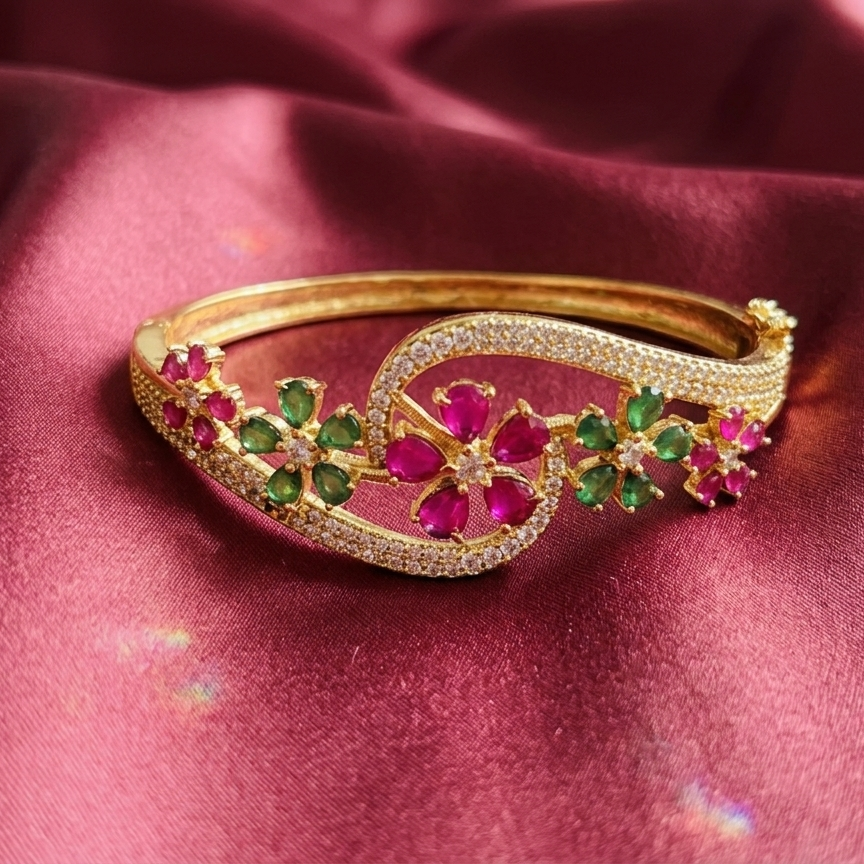Elegant floral bypass kada Bracelet