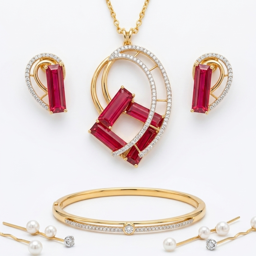 Sparkling crystal studded curves ruby red pendent