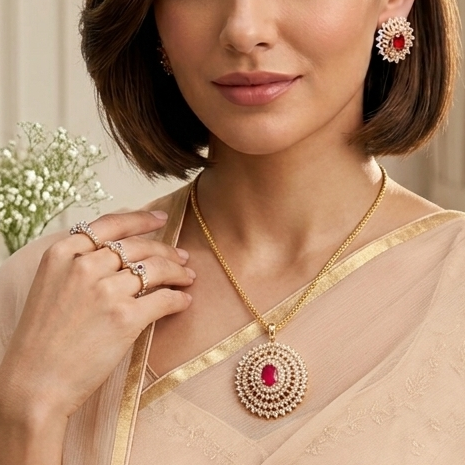 Ruby round pendent set