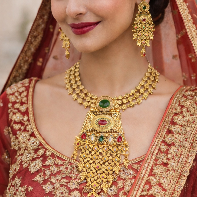 Golden traditional bridal jewellery set